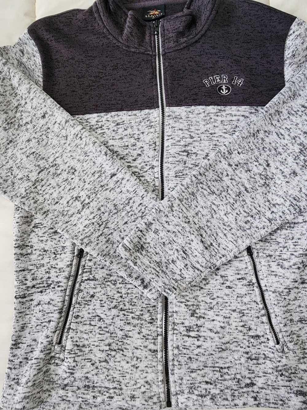 Pier 14 Men’s Two-Tone Zip-Up Sweater - Charcoal & Light Gray